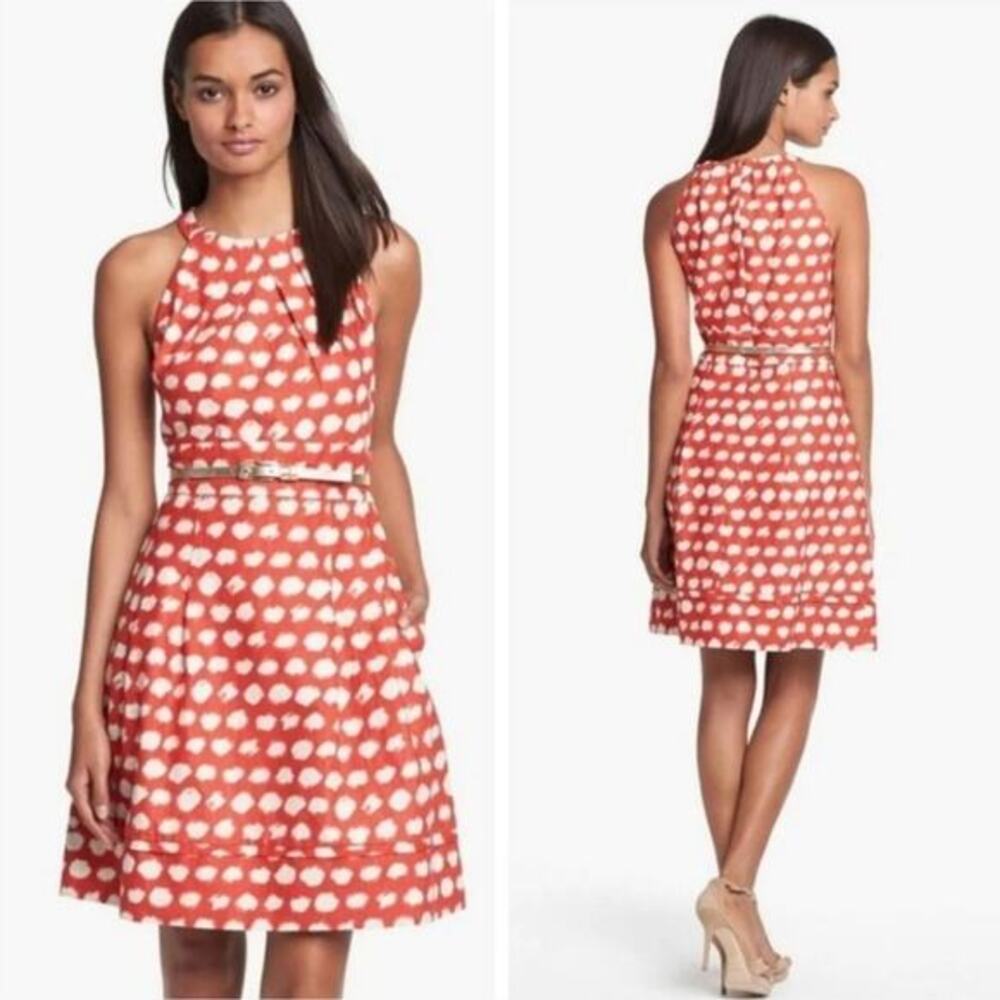 Eliza J Red and White Pleated fit and flare 40s 50s polka dot dress Size 14